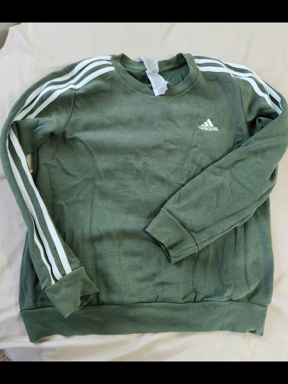 adidas Men's Olive Green Crewneck with White Three-Stripes